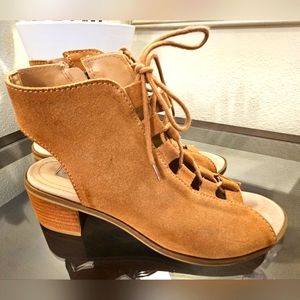 Steve Madden Aralyn Suede Lace Up Open Toe Booties Sandals Leather Size 8
